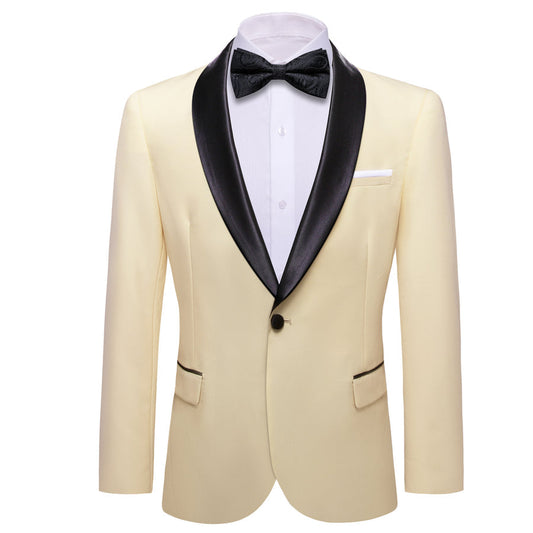 Classic Linen White Solid Shawl Lapel Suit Men's Tuxedo Jacket tuxedo S (38)   - Sophisticated Gentlemen
