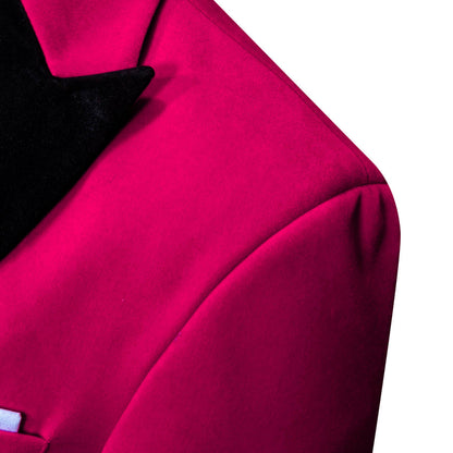 Ruby Pink Solid Silk Peak Collar Slim Blazer Suit Men's Tuxedo Jacket tuxedo    - Sophisticated Gentlemen