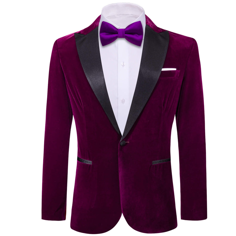 Plum Purple Solid Silk Peak Collar Suit Men's Tuxedo Jacket tuxedo    - Sophisticated Gentlemen