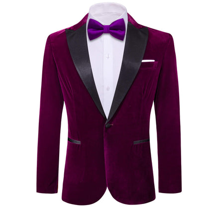 Plum Purple Solid Silk Peak Collar Suit Men's Tuxedo Jacket tuxedo    - Sophisticated Gentlemen