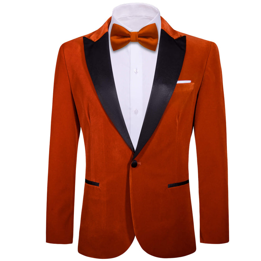 Burnt Orange Solid Silk Peak Collar Suit Men's Tuxedo Jacket tuxedo    - Sophisticated Gentlemen