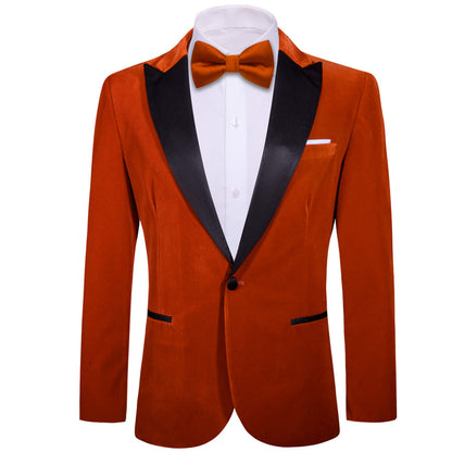 Burnt Orange Solid Silk Peak Collar Suit Men's Tuxedo Jacket tuxedo    - Sophisticated Gentlemen