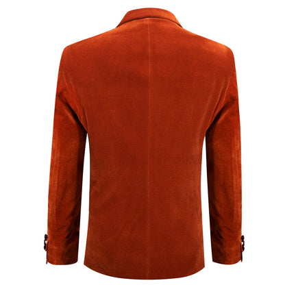 Burnt Orange Solid Silk Peak Collar Suit Men's Tuxedo Jacket tuxedo    - Sophisticated Gentlemen