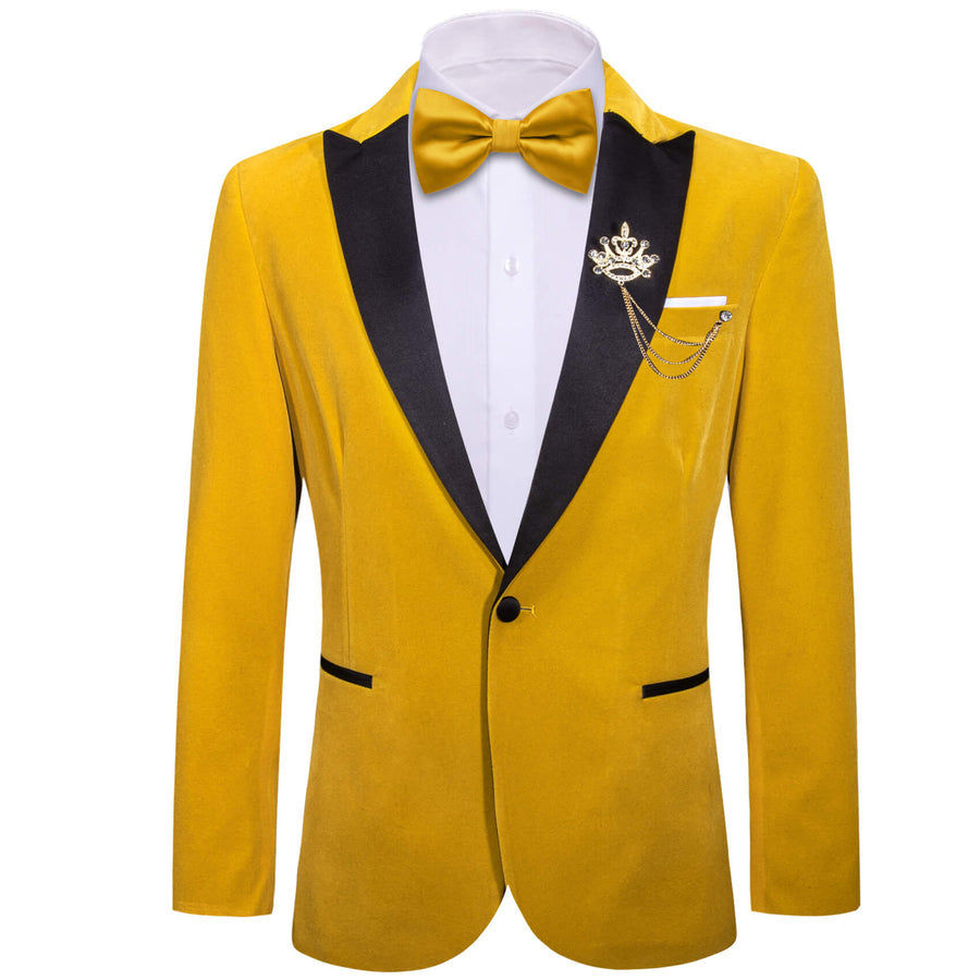 Golden Yellow Solid Silk Men's Tuxedo Jacket tuxedo S (38)   - Sophisticated Gentlemen