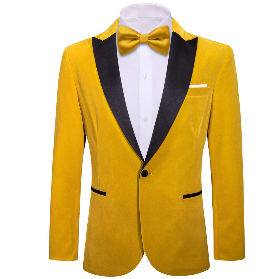 Golden Yellow Solid Silk Men's Tuxedo Jacket tuxedo    - Sophisticated Gentlemen