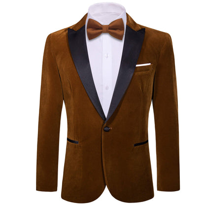 Chocolate Brown Solid Silk Men's Tuxedo Jacket tuxedo    - Sophisticated Gentlemen