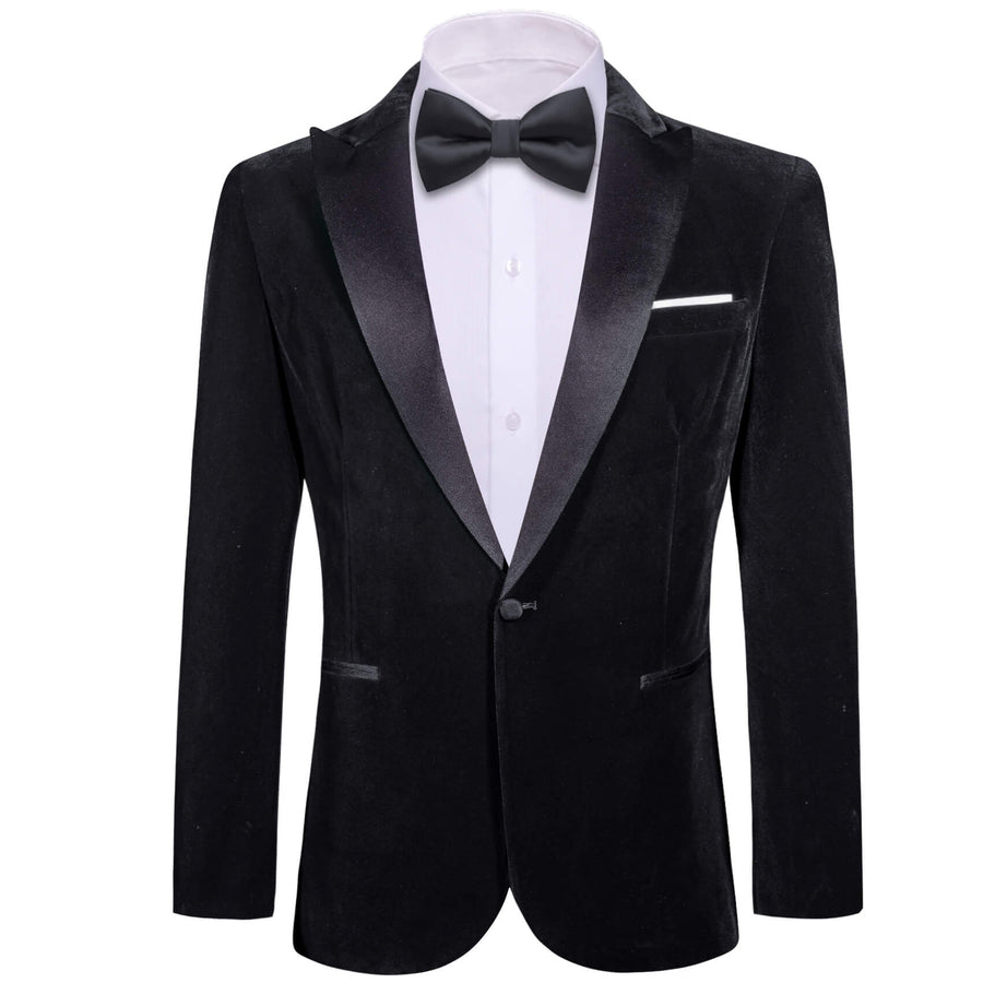 Black Solid Silk Slim Men's Blazer Suit Tuxedo Jacket tuxedo    - Sophisticated Gentlemen