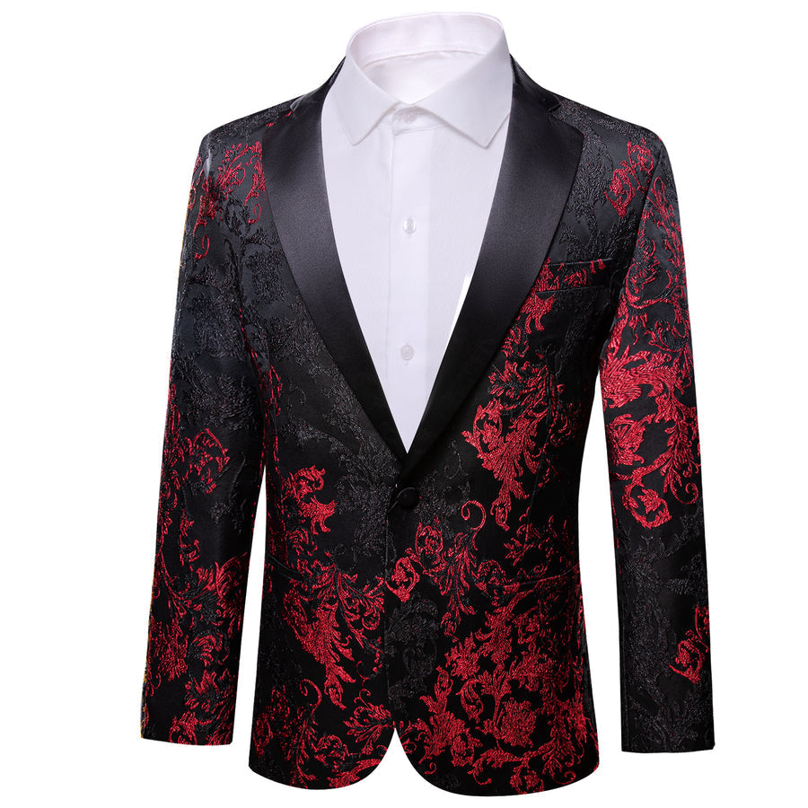 Red and Black Floral Men's Tuxedo Jacket tuxedo    - Sophisticated Gentlemen