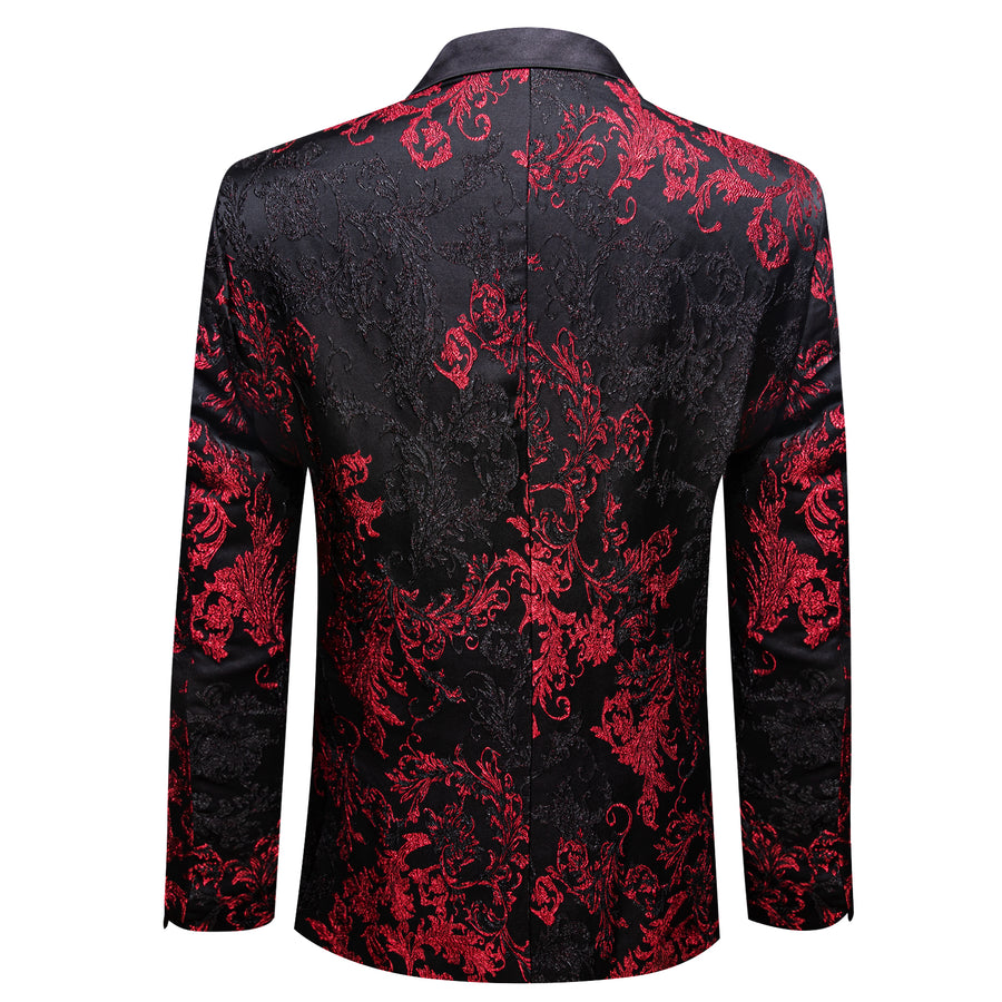 Red and Black Floral Men's Tuxedo Jacket tuxedo    - Sophisticated Gentlemen