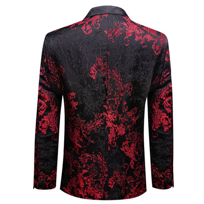Red and Black Floral Men's Tuxedo Jacket tuxedo    - Sophisticated Gentlemen