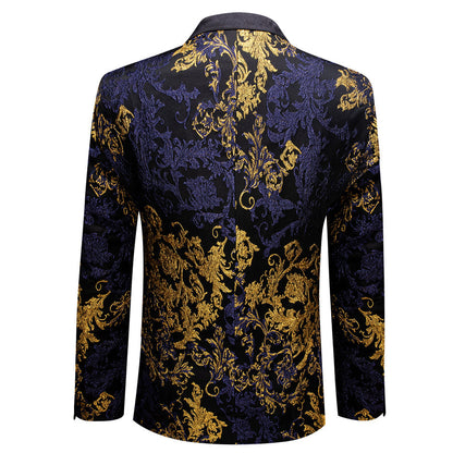 Gold Blue Black Floral Men's Tuxedo Jacket tuxedo    - Sophisticated Gentlemen