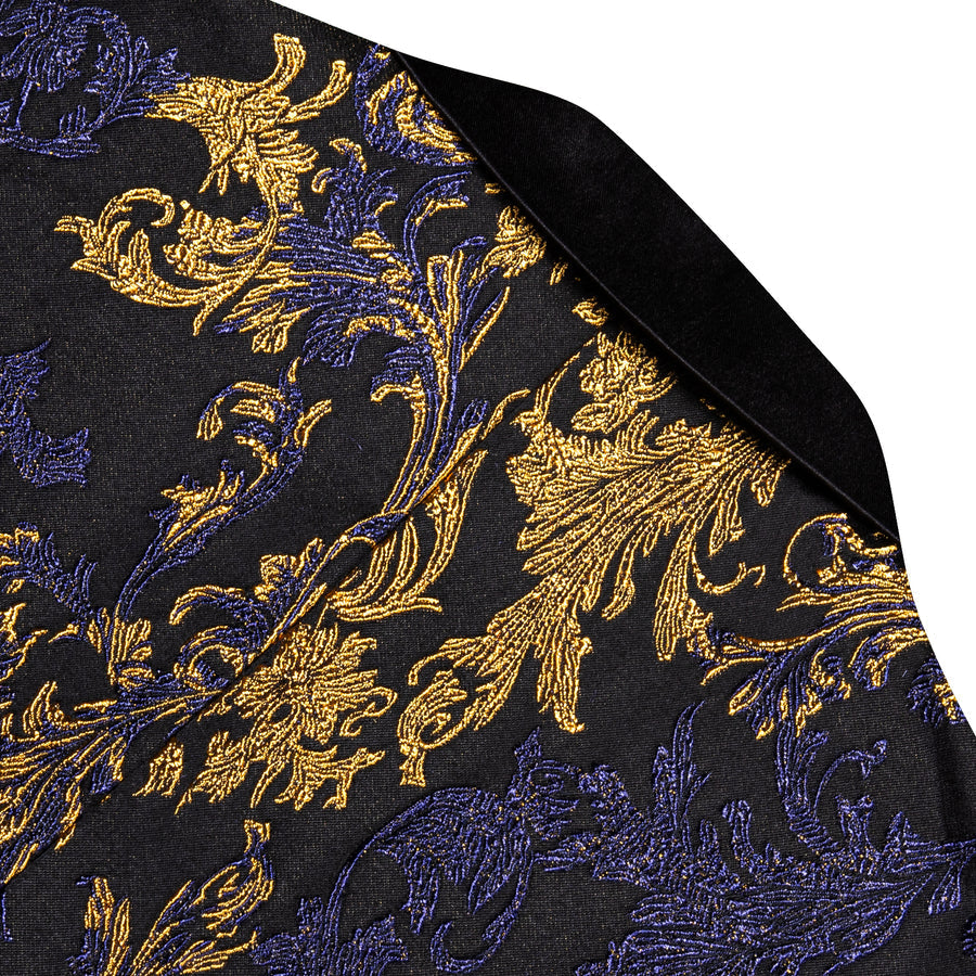 Gold Blue Black Floral Men's Tuxedo Jacket tuxedo    - Sophisticated Gentlemen