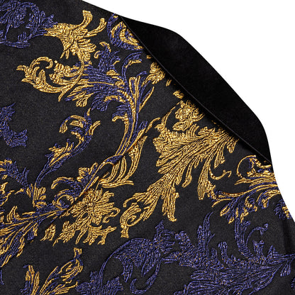 Gold Blue Black Floral Men's Tuxedo Jacket tuxedo    - Sophisticated Gentlemen