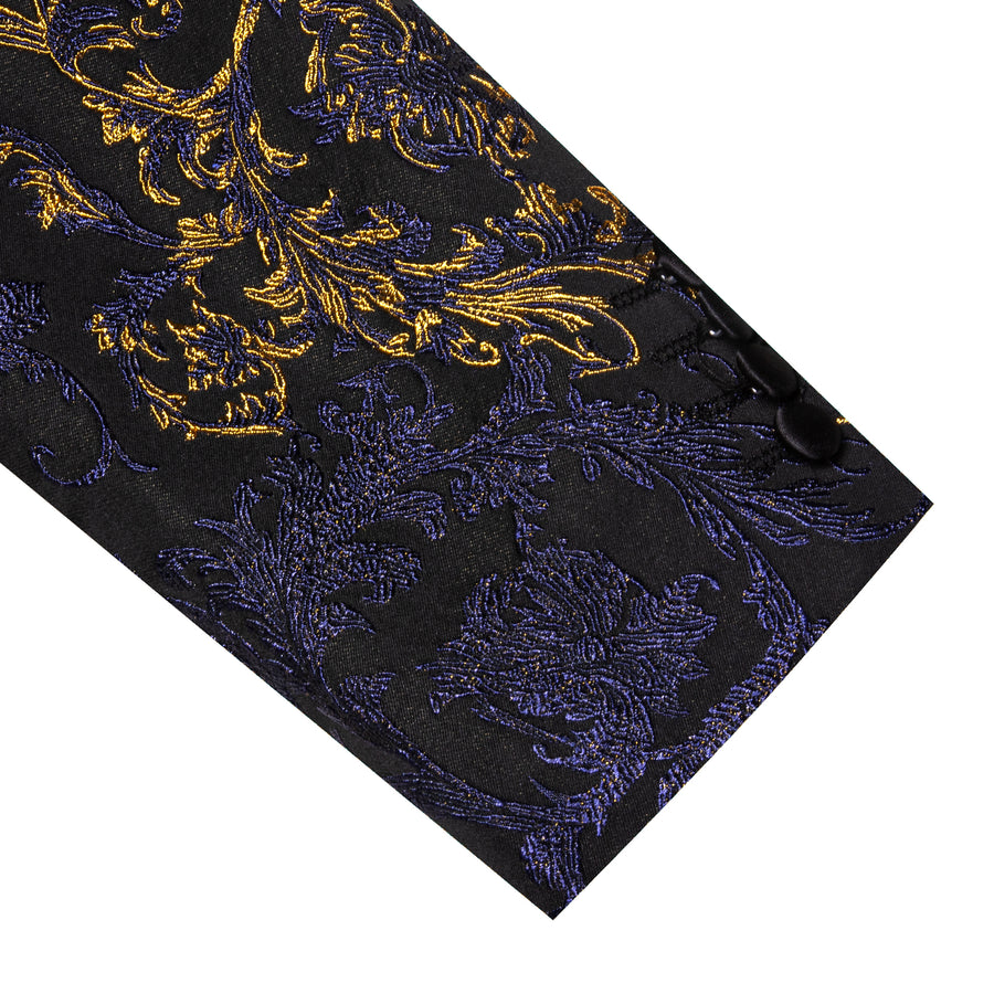 Gold Blue Black Floral Men's Tuxedo Jacket tuxedo    - Sophisticated Gentlemen