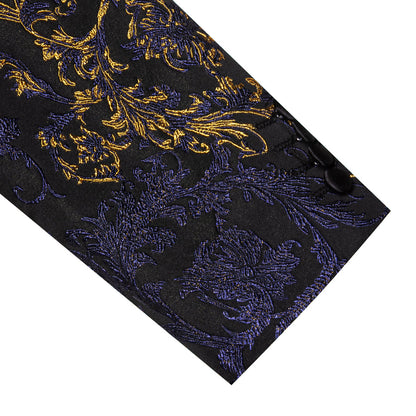 Gold Blue Black Floral Men's Tuxedo Jacket tuxedo    - Sophisticated Gentlemen