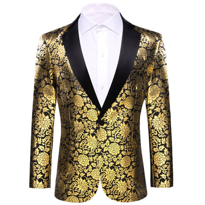 Gold Black Floral Flower Men's Tuxedo Jacket tuxedo S (38)   - Sophisticated Gentlemen
