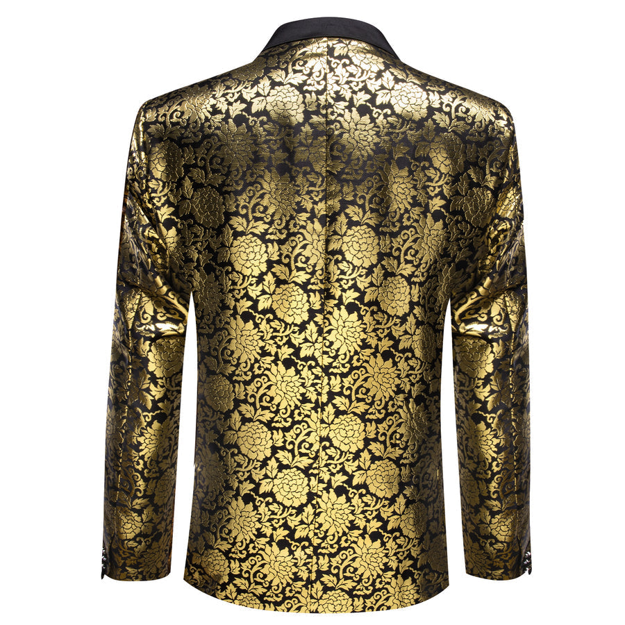Gold Black Floral Flower Men's Tuxedo Jacket tuxedo    - Sophisticated Gentlemen