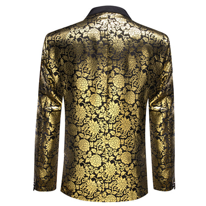 Gold Black Floral Flower Men's Tuxedo Jacket tuxedo    - Sophisticated Gentlemen