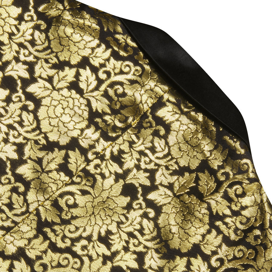 Gold Black Floral Flower Men's Tuxedo Jacket tuxedo    - Sophisticated Gentlemen