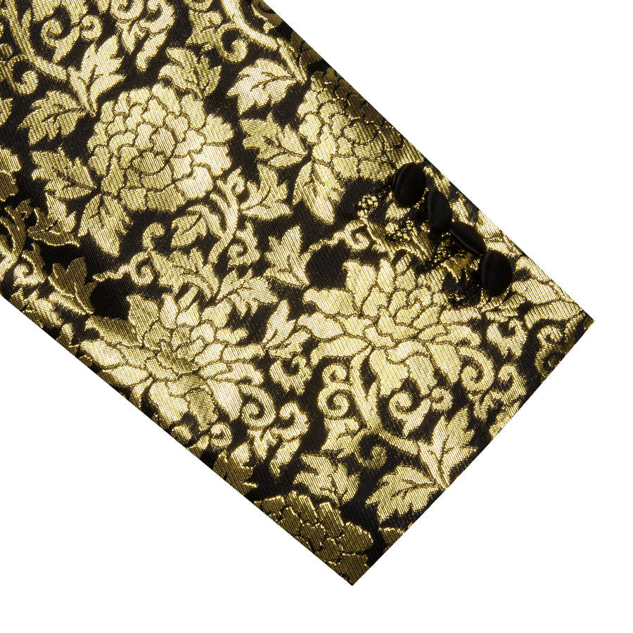 Gold Black Floral Flower Men's Tuxedo Jacket tuxedo    - Sophisticated Gentlemen