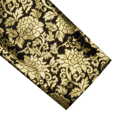 Gold Black Floral Flower Men's Tuxedo Jacket tuxedo    - Sophisticated Gentlemen