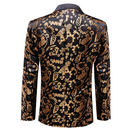Gold and Black Floral Flower Men's Tuxedo Jacket tuxedo    - Sophisticated Gentlemen