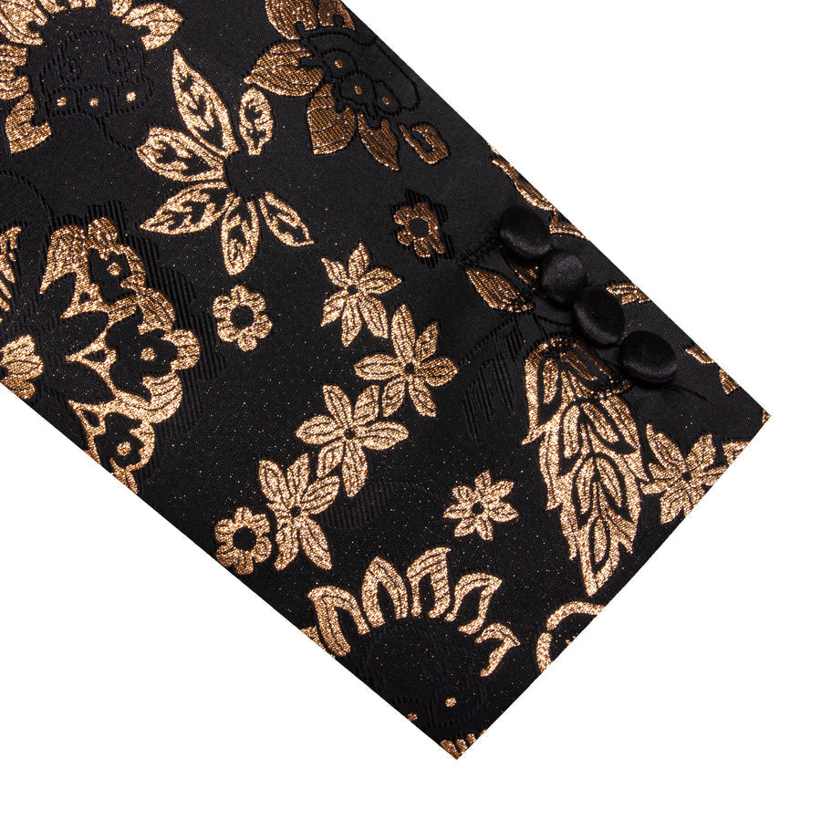 Gold and Black Floral Flower Men's Tuxedo Jacket tuxedo    - Sophisticated Gentlemen
