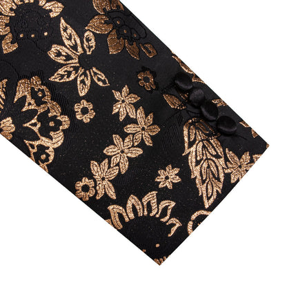Gold and Black Floral Flower Men's Tuxedo Jacket tuxedo    - Sophisticated Gentlemen