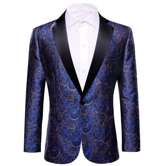 Blue and Gold Paisley Tuxedo Jacket tuxedo S (38)   - Sophisticated Gentlemen