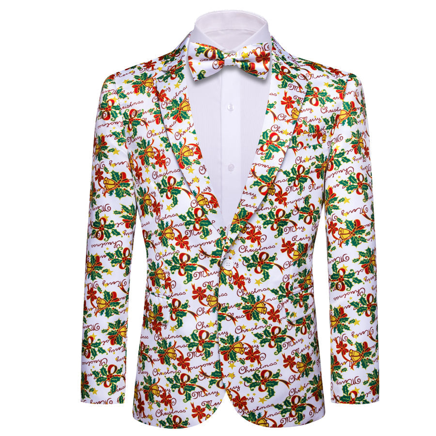 White Green Mistletoe Christmas Men's Tuxedo Jacket tuxedo S (38)   - Sophisticated Gentlemen