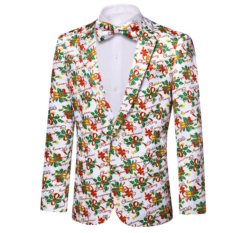 White Green Mistletoe Christmas Men's Tuxedo Jacket tuxedo    - Sophisticated Gentlemen