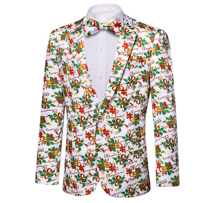 White Green Mistletoe Christmas Men's Tuxedo Jacket tuxedo    - Sophisticated Gentlemen