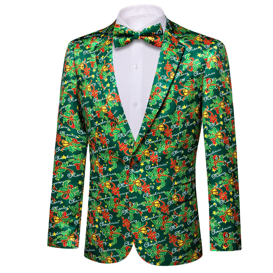 Green Mistletoe Christmas Men's Tuxedo Jacket tuxedo    - Sophisticated Gentlemen