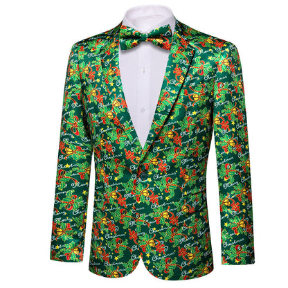 Green Mistletoe Christmas Men's Tuxedo Jacket tuxedo    - Sophisticated Gentlemen