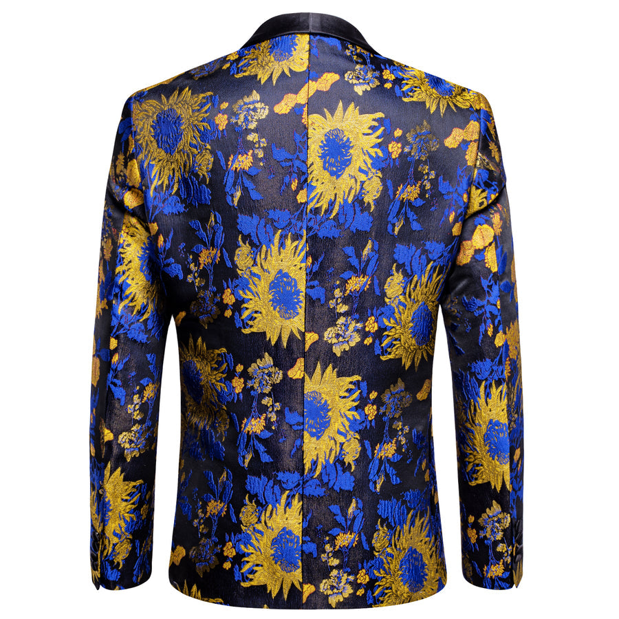 Black Yellow Blue Sunflower Floral Tuxedo Jacket tuxedo    - Sophisticated Gentlemen