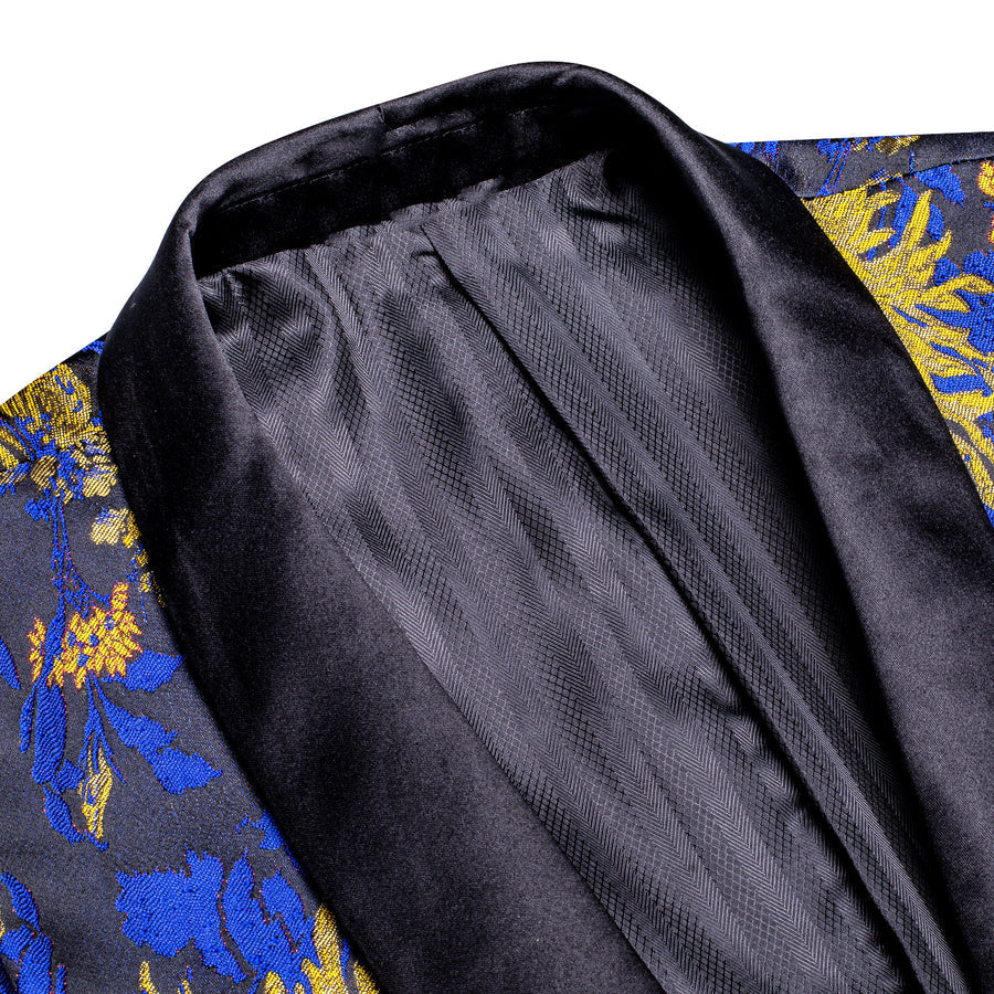 Black Yellow Blue Sunflower Floral Tuxedo Jacket tuxedo    - Sophisticated Gentlemen