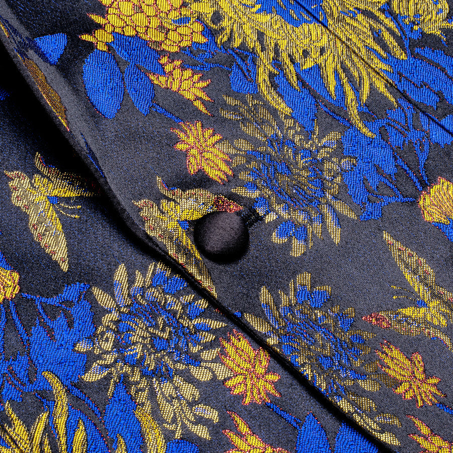 Black Yellow Blue Sunflower Floral Tuxedo Jacket tuxedo    - Sophisticated Gentlemen