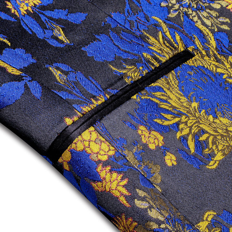 Black Yellow Blue Sunflower Floral Tuxedo Jacket tuxedo    - Sophisticated Gentlemen