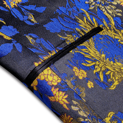 Black Yellow Blue Sunflower Floral Tuxedo Jacket tuxedo    - Sophisticated Gentlemen