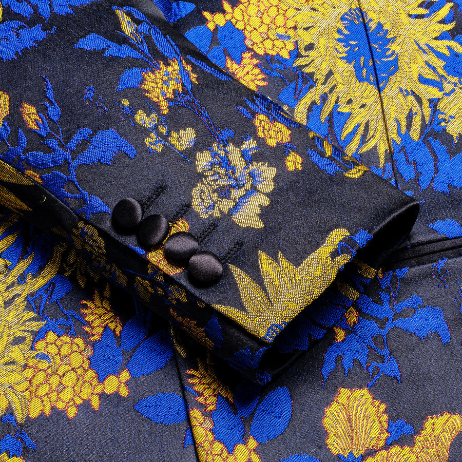 Black Yellow Blue Sunflower Floral Tuxedo Jacket tuxedo    - Sophisticated Gentlemen