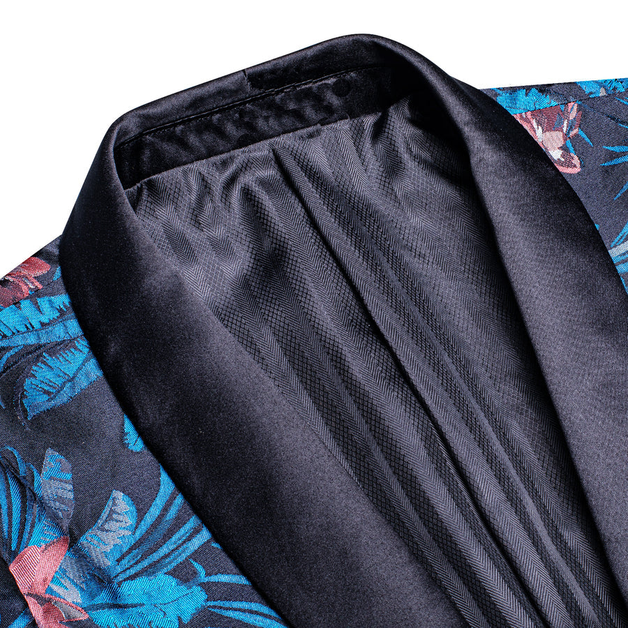 Black Blue White Epiphyllum Floral Men's Tuxedo Jacket tuxedo    - Sophisticated Gentlemen