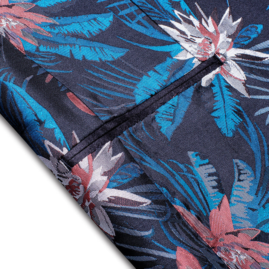 Black Blue White Epiphyllum Floral Men's Tuxedo Jacket tuxedo    - Sophisticated Gentlemen
