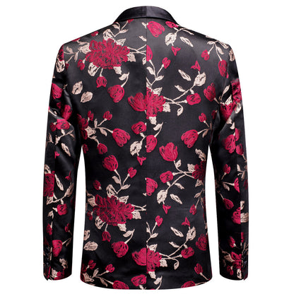 Black and Red Embroidered Floral Men's Tuxedo Jacket tuxedo    - Sophisticated Gentlemen