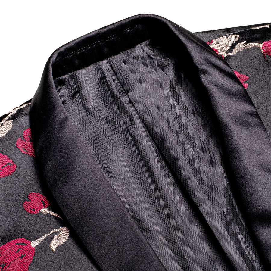 Black and Red Embroidered Floral Men's Tuxedo Jacket tuxedo    - Sophisticated Gentlemen