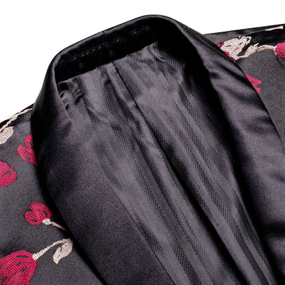 Black and Red Embroidered Floral Men's Tuxedo Jacket tuxedo    - Sophisticated Gentlemen