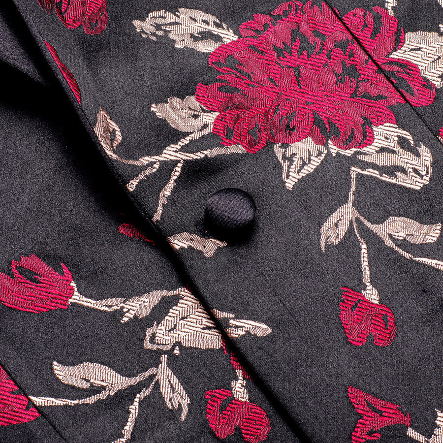 Black and Red Embroidered Floral Men's Tuxedo Jacket tuxedo    - Sophisticated Gentlemen