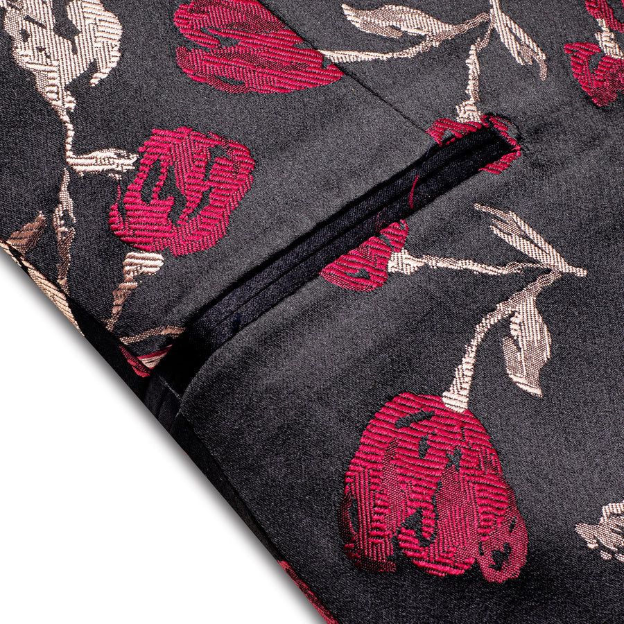 Black and Red Embroidered Floral Men's Tuxedo Jacket tuxedo    - Sophisticated Gentlemen