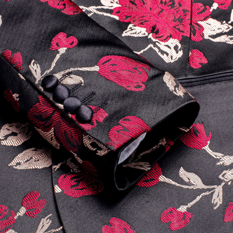 Black and Red Embroidered Floral Men's Tuxedo Jacket tuxedo    - Sophisticated Gentlemen