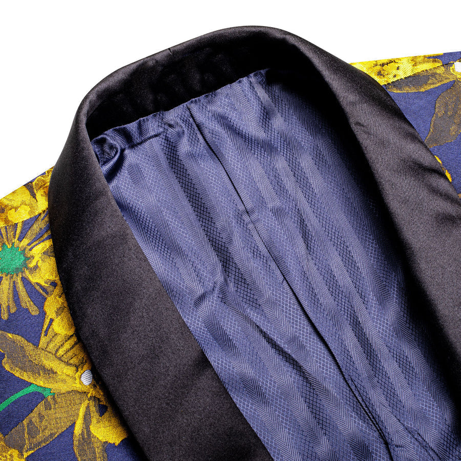 Blue and Gold Embroidered Floral Men's Tuxedo Jacket tuxedo    - Sophisticated Gentlemen