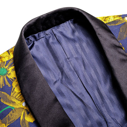 Blue and Gold Embroidered Floral Men's Tuxedo Jacket tuxedo    - Sophisticated Gentlemen